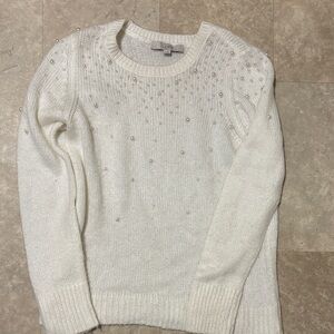 LOFT Cream Sweater with Pearl Details